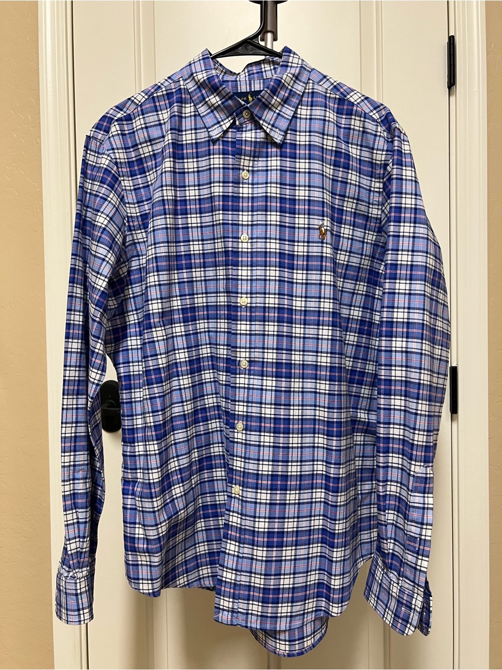 Ralph Lauren Blue and White Plaid Button-Down Shirt